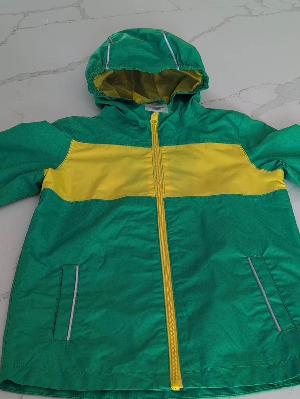 Kids Green & Yellow Hooded Raincoat - Picture 2 of 4